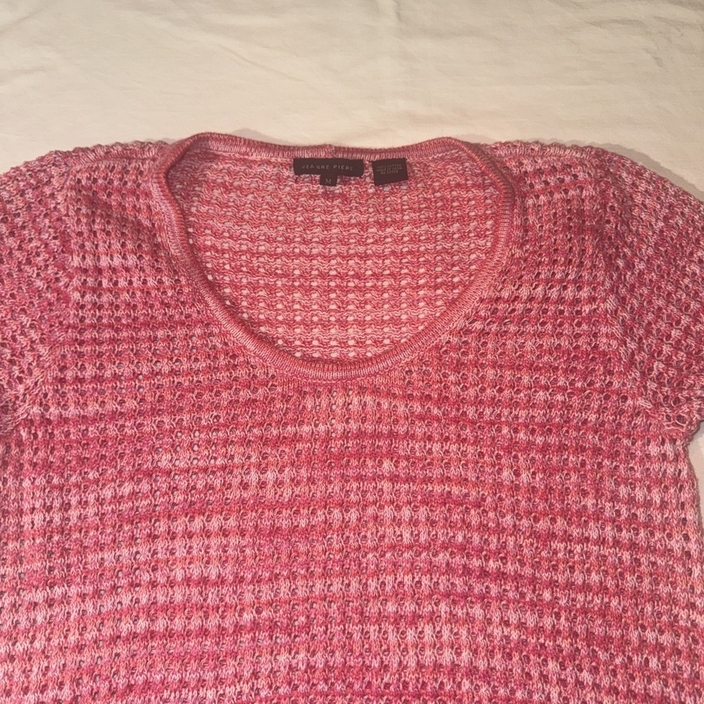 Jeanne Pierre Pink Open Knit Short Sleeve Swim‎ Cover Up Medium High Low